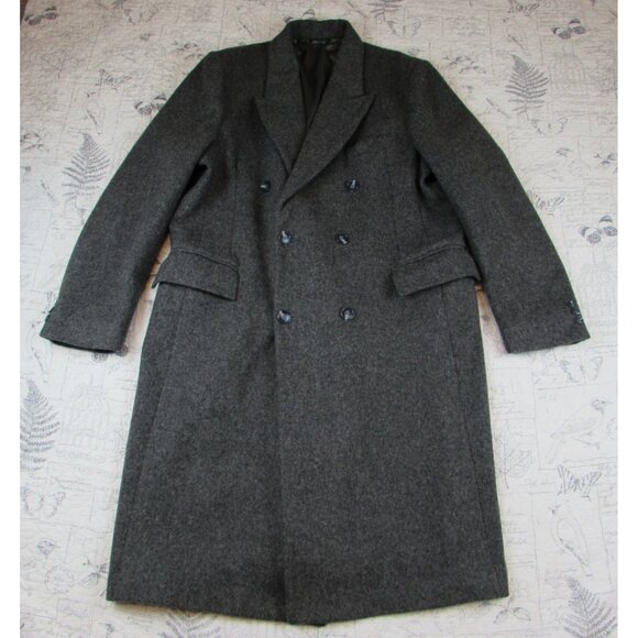 American Male Mens Pure Wool Gray Winter double breasted Trench Coat Made US 46 - Picture 1 of 9